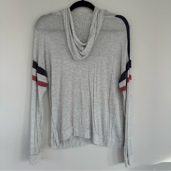 Pink Rose Grey Striped with Pink and Navy Small Hoodie Light Sweater - Picture 2 of 4